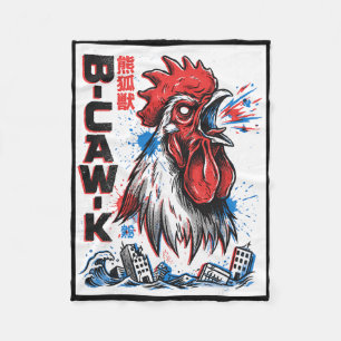 B-caw-k Funny Giant Chicken Japanese Monster Poste Fleece Blanket