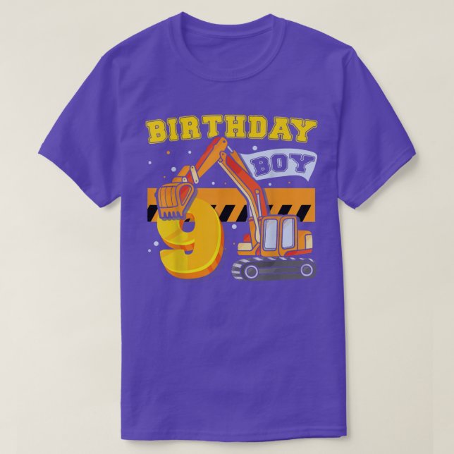 B-Day Boy 9 Years Old Digger Builder Construction  T-Shirt (Design Front)