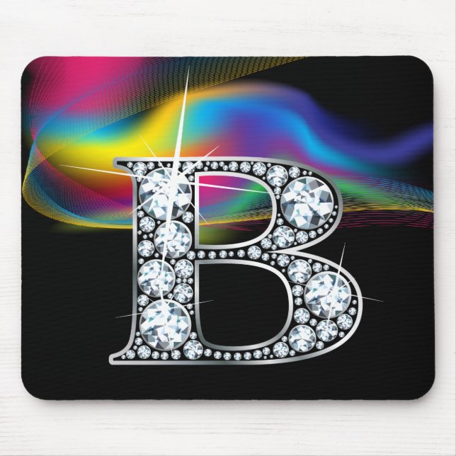 "B" Diamond Bling with Rainbow Swirl Mousepad (Front)