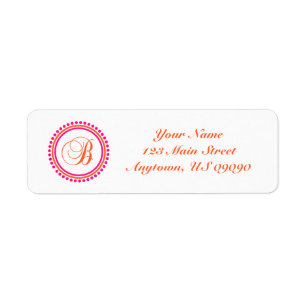 B Dot Circle Mongram Address Label (Pink / Orange)