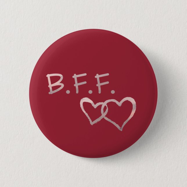 B F F with Linked Hearts 6 Cm Round Badge (Front)