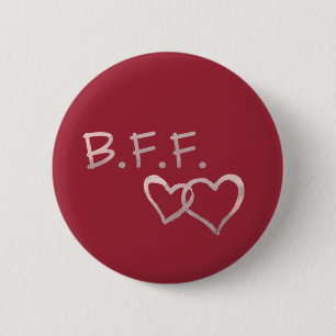 B F F with Linked Hearts 6 Cm Round Badge