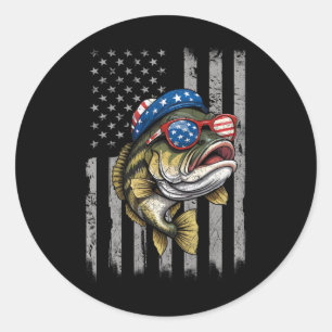 B Fish 4th Of July American Us Flag Patriotic Fish Classic Round Sticker