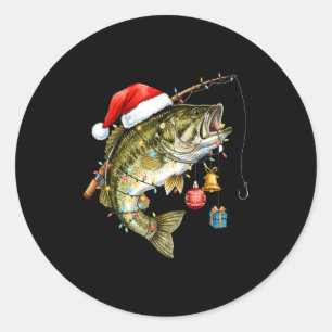 B Fish Festive Lights Christmas Funny Fishing Long Classic Round Sticker