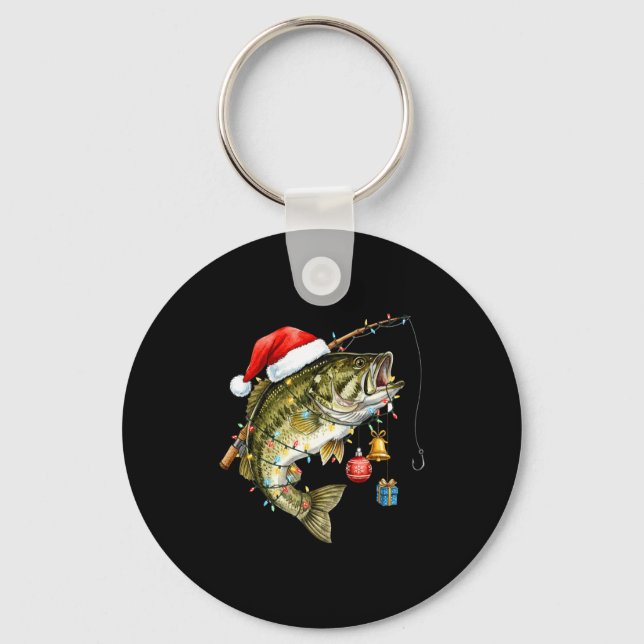 B Fish Festive Lights Christmas Funny Fishing Long Key Ring (Front)