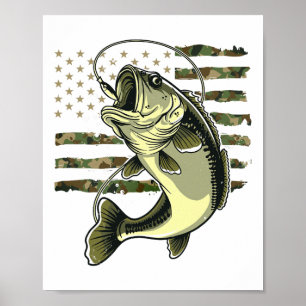 B Fish Fishing Usa American Flag Camouflage Fisher Poster