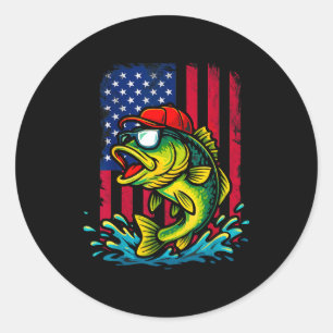 B Fish Us American Flag Fisherman Outdoors, Funny  Classic Round Sticker