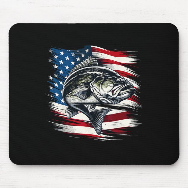 B Fish Usa Flag Fisherman 4th Of July Fishing  Mouse Pad (Front)