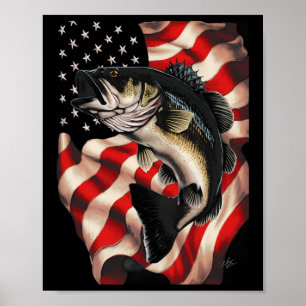 B Fishing American Flag 4th Of July For Fisherman Poster