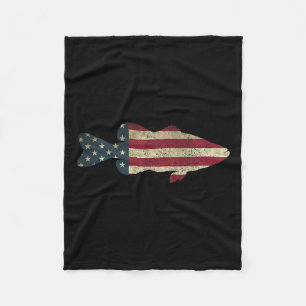 B Fishing American Flag Vintage Patriotic Angler  Fleece Blanket
