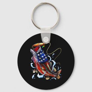 B Fishing Fish American Flag Dad Father Fourth Of Key Ring