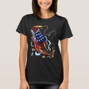 B Fishing Fish American Flag Dad Father Fourth Of T-Shirt