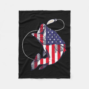 B Fishing Fish American Flag Patriotic Fourth Of J Fleece Blanket