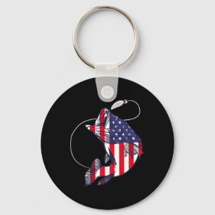 B Fishing Fish American Flag Patriotic Fourth Of J Key Ring