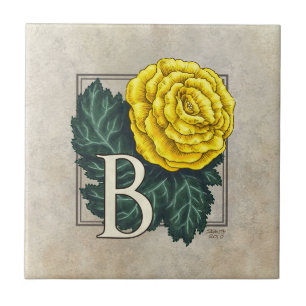 "B for Begonia" Flower Monogram  Tile