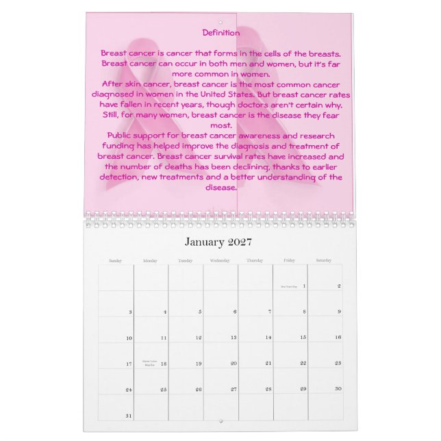 b...forever...aware...breast cancer symptons calendar (Jan 2027)