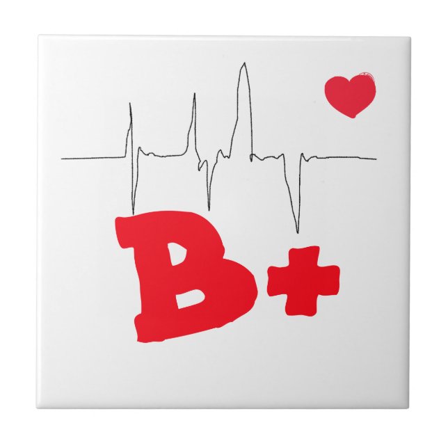 B+ Funky Blood Type Heart Rate Medical Tile (Front)