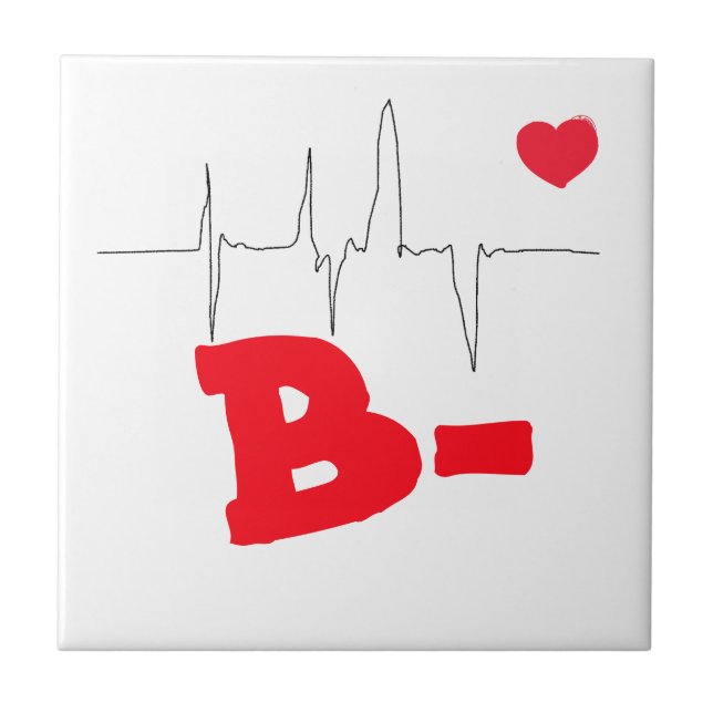 B- Funky Blood Type Heart Rate Medical Tile (Front)