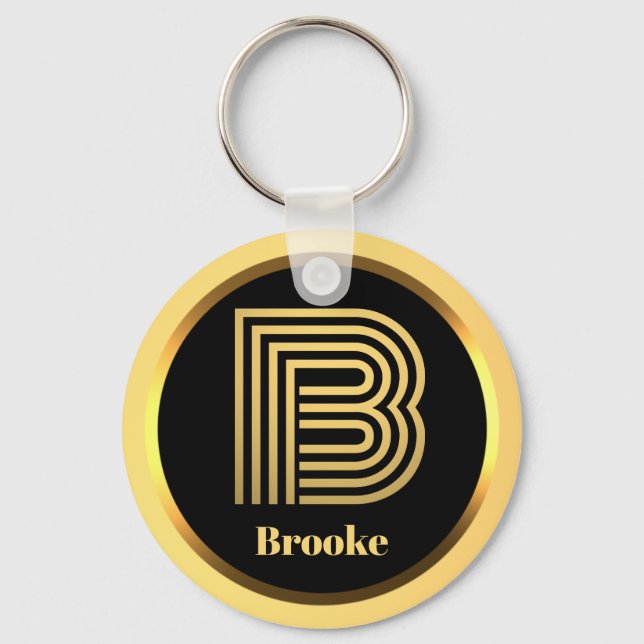 B Gold Monogrammed Letter Personalised Key Ring (Front)
