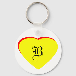 "B" Heart Yellow Red Wedding Invitation The MUSEUM Key Ring