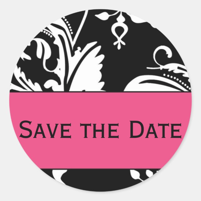 B&HP Contemporary Damask Save the Date Sticker (Front)