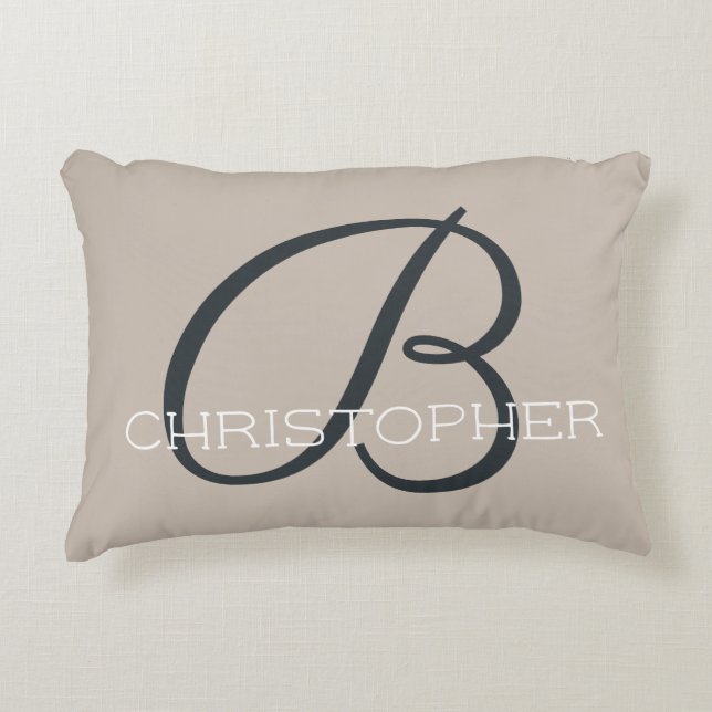 B Initial Modern Taupe Tan Personalised  Decorative Cushion (Front)