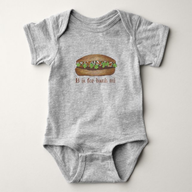 B is for Banh Mi Vietnamese Food Pork Sandwich Baby Bodysuit (Front)