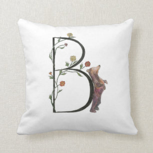 B is for Bear and Begonias Pillow! Cushion