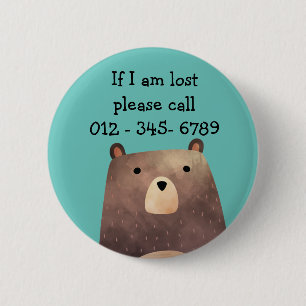 B is for Bear,  Child Emergency Contact 6 Cm Round Badge