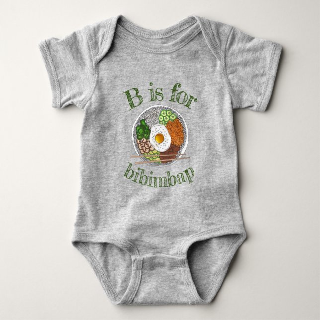 B is For Bibimbap Korean Food Cooking Cuisine  Baby Bodysuit (Front)