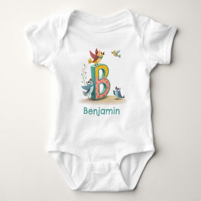 B is for Birds Personalise Baby Bodysuit (Front)