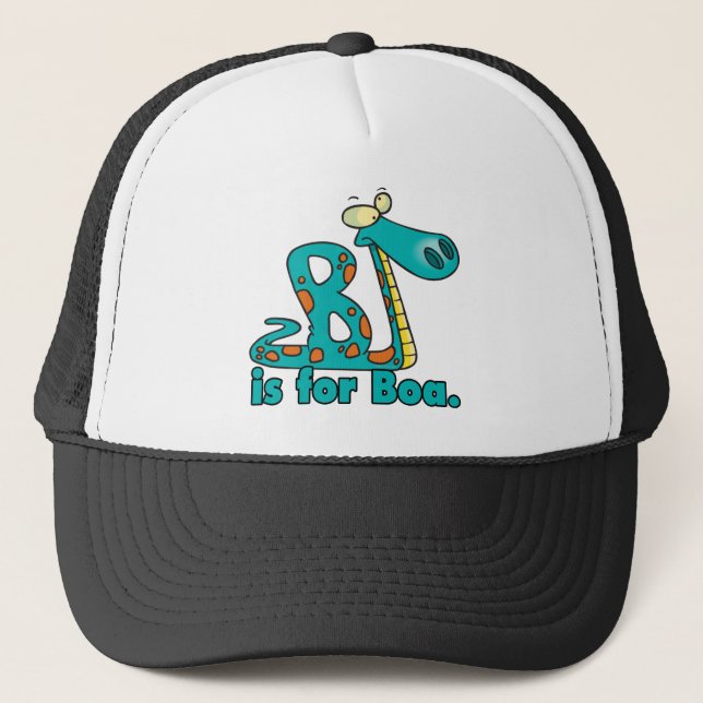 B is for boa constrictor silly snake cartoon trucker hat (Front)