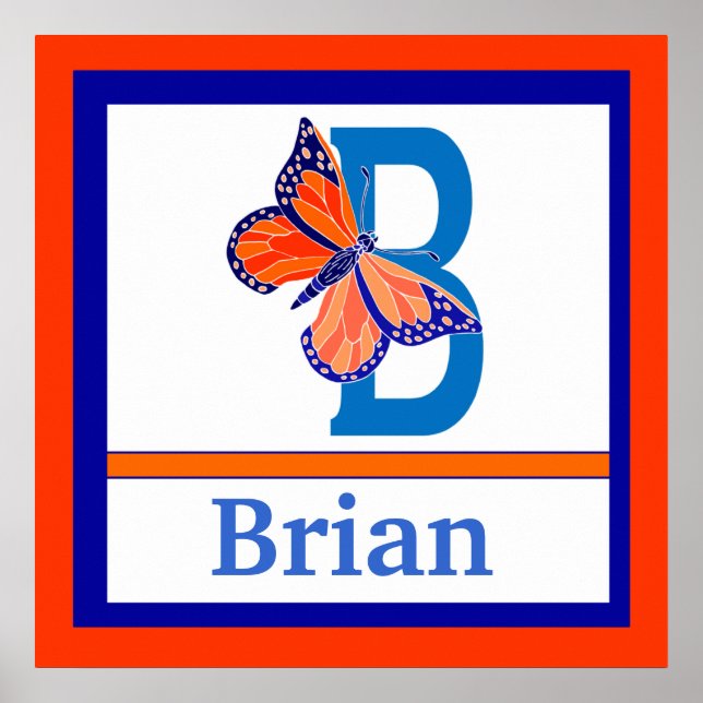 B is for Butterfly and Boy Name Wall Art for Kids (Front)