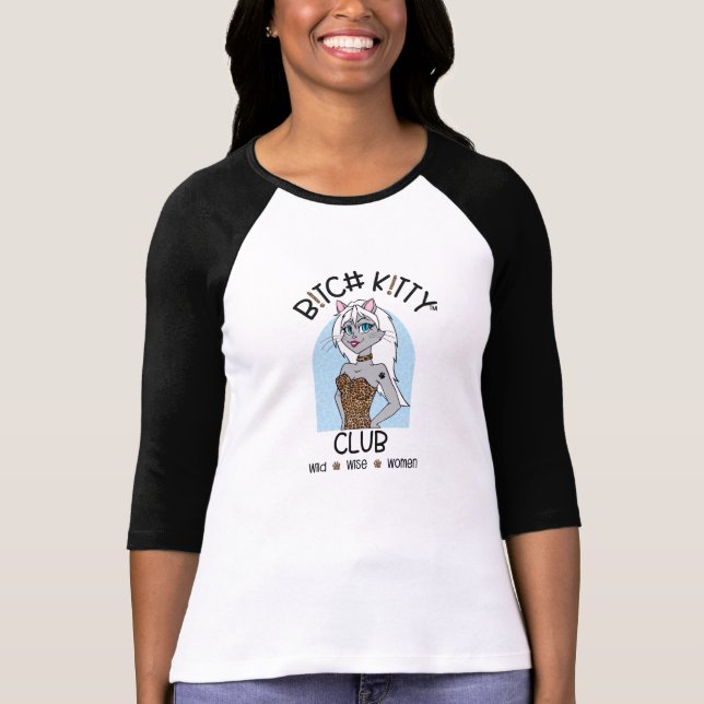 B K!TTY CLUB Girl Blue Leopard Baseball Jersey T-Shirt (Front)
