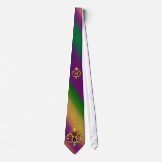 B-Letter Monogram Fleur de Liz  Mardi Gras Tie (Front)