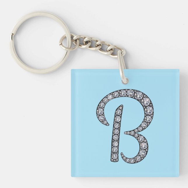 B monogram bling keychain (Front)