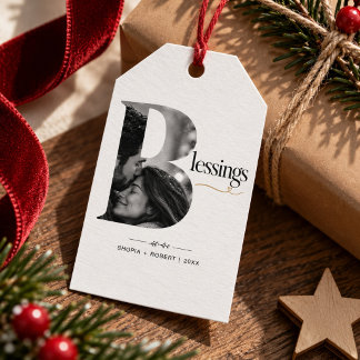 B Monogram Couple Photo Blessings Religious Gift Tags