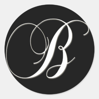 B monogram - elegant black and white classic round sticker