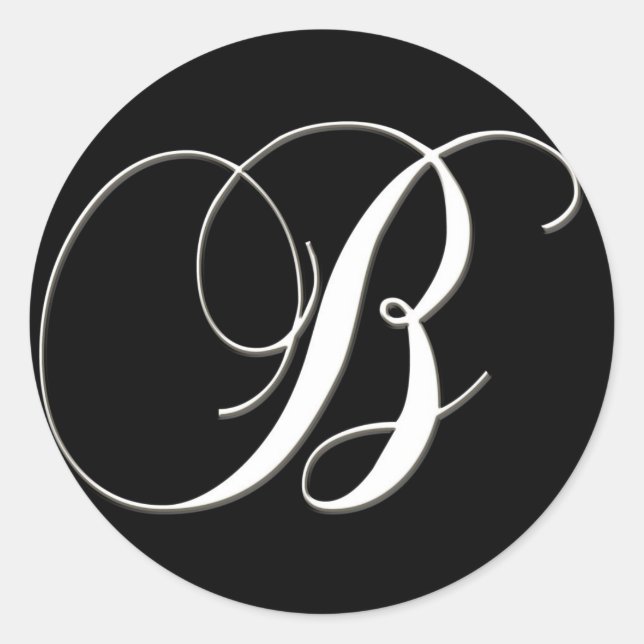 B monogram - elegant black and white classic round sticker (Front)