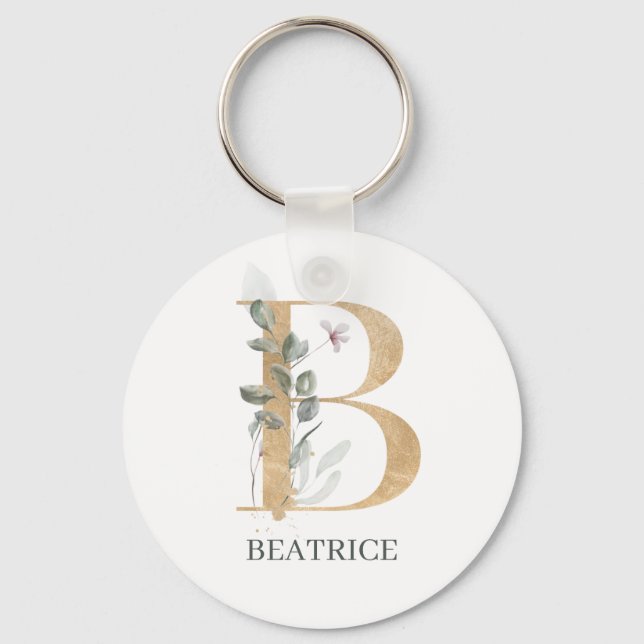 B Monogram Floral Personalised Key Ring (Front)