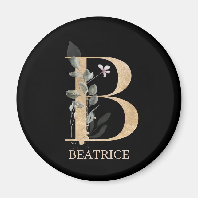 B Monogram Floral Personalised Magnet (Front)