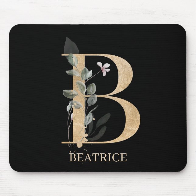 B Monogram Floral Personalised Mouse Pad (Front)