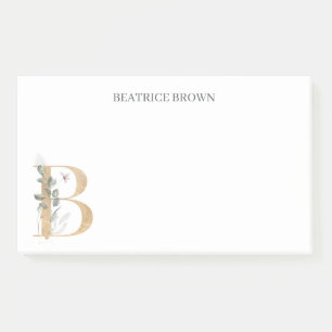 B Monogram Floral Personalised Post-it Notes