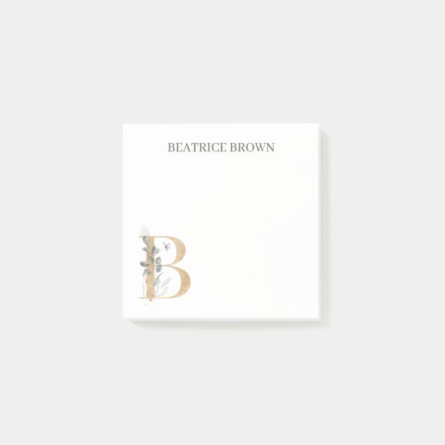 B Monogram Floral Personalised Post-it Notes (Front)