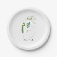 B Monogram Gold Greenery Leaves Elegant Name