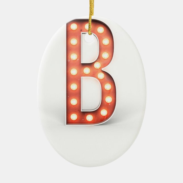 B Monogram Marquee Bulb Ceramic Tree Decoration (Front)