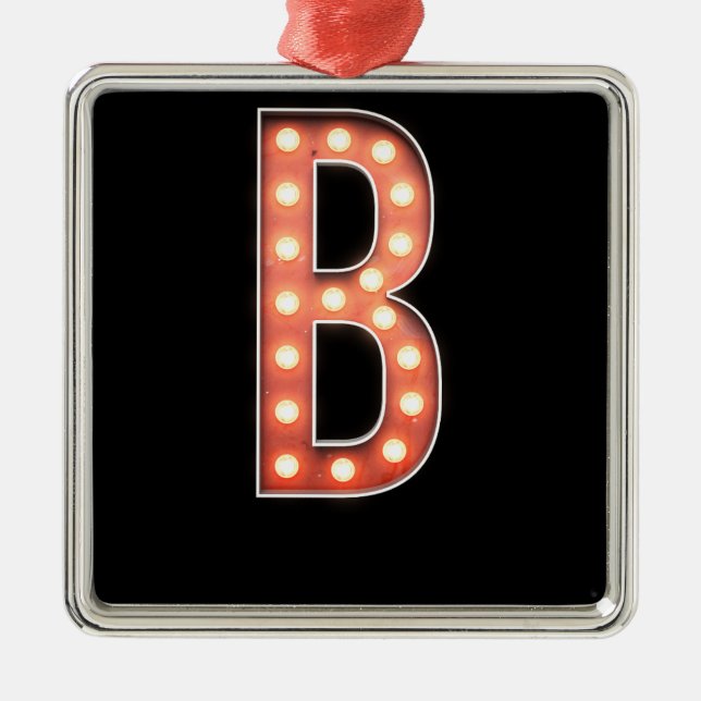 B Monogram Marquee Bulb Metal Tree Decoration (Front)