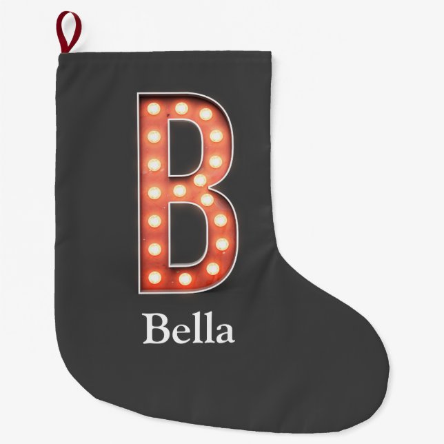 B Monogram Marquee Bulb Personalise  Large Christmas Stocking (Front)