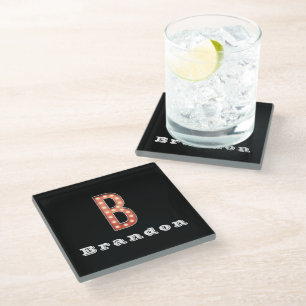 B Monogram Marquee Bulb Personalised Glass Coaster