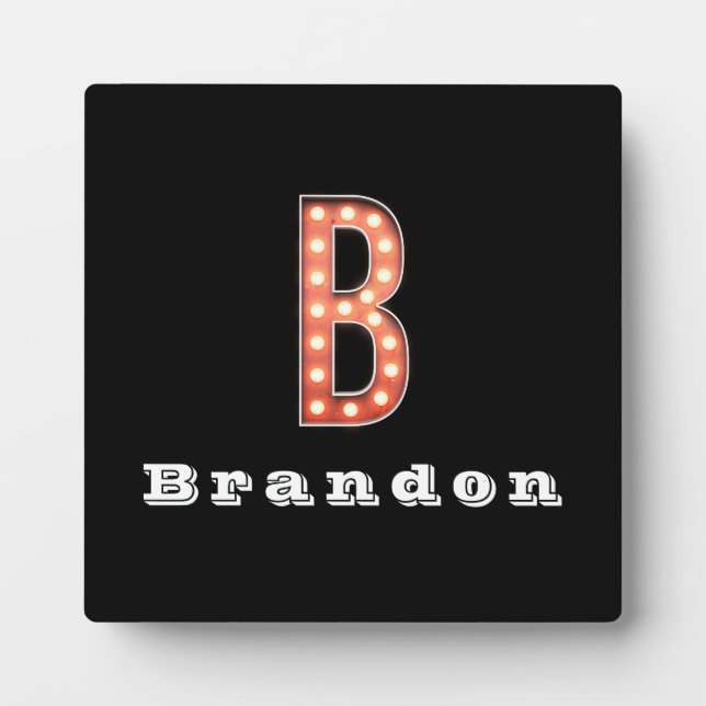 B Monogram Marquee Bulb Personalised Plaque (Front)